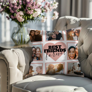 Cojín Decorativo Colaje de Fotos de Amigas Modernas Corazón de Rosa