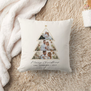 Cojín Decorativo Colaje de Fotos de Árbol de Navidad Minimalista Mo