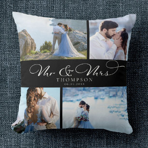 Cojín Decorativo Colaje de fotos de boda elegante personalizado gui