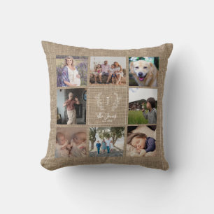 Cojín Decorativo Colaje de fotos de la familia 8 monograma nombre a