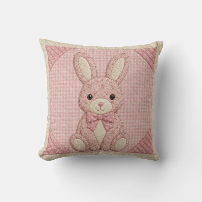 Cojín Decorativo Colcha de conejito rosa (Anverso)