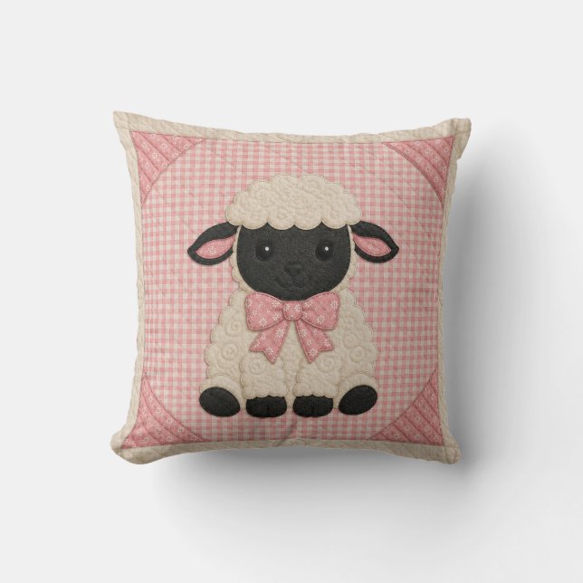 Cojín Decorativo Colcha de cordero rosa (Anverso)