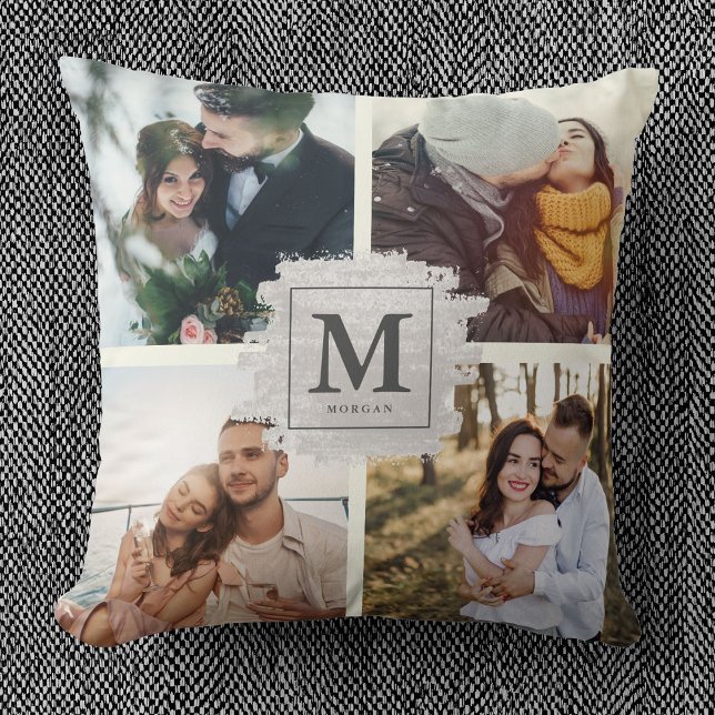 Cojín Decorativo Colcha de foto de boda con monograma personalizado (Subido por el creador)
