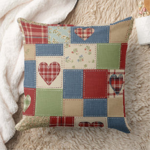 Cojín Decorativo Colcha de Patchwork Corazón de Granja Vintage