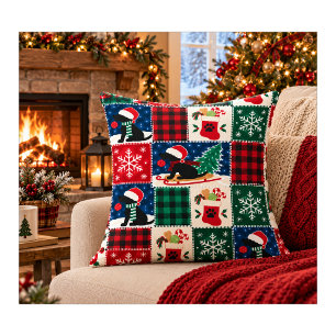 Cojín Decorativo Colcha de patchwork de Labrador navideño acogedor