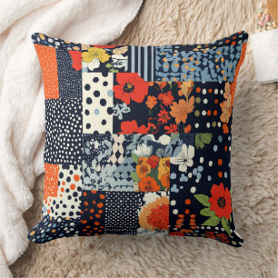 Cojín Decorativo Colcha de patchwork floral de coral navy vintage