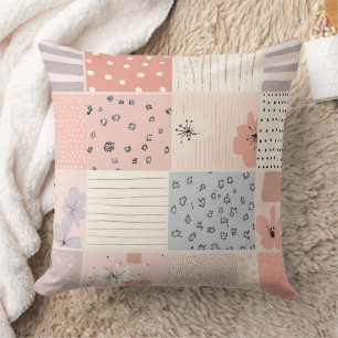 Cojín Decorativo Colcha de patchwork floral pastel en rosa y azul