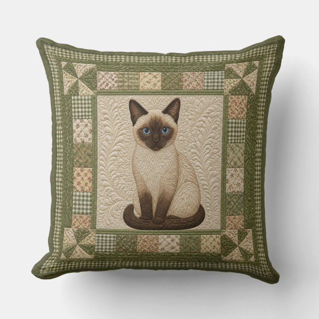 Cojín Decorativo Colcha Falsa de Gato Siamés (Anverso)