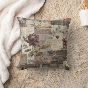 Cojín Decorativo Colcha Floral de la Herencia en Burgundy y Marrón