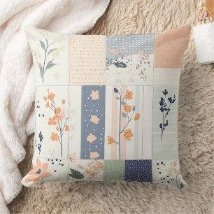 Cojín Decorativo Colcha floral escandinava en rosa y azul