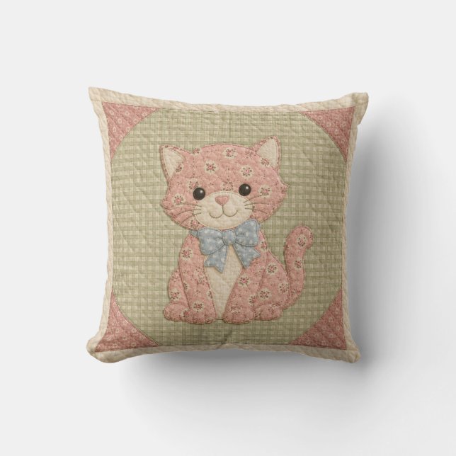Cojín Decorativo Colcha Gatito Rosa (Anverso)
