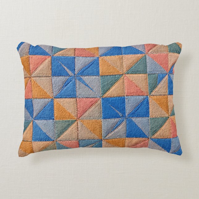 Cojín Decorativo colcha naranja y azul (Anverso)