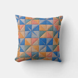 Cojín Decorativo colcha naranja y azul