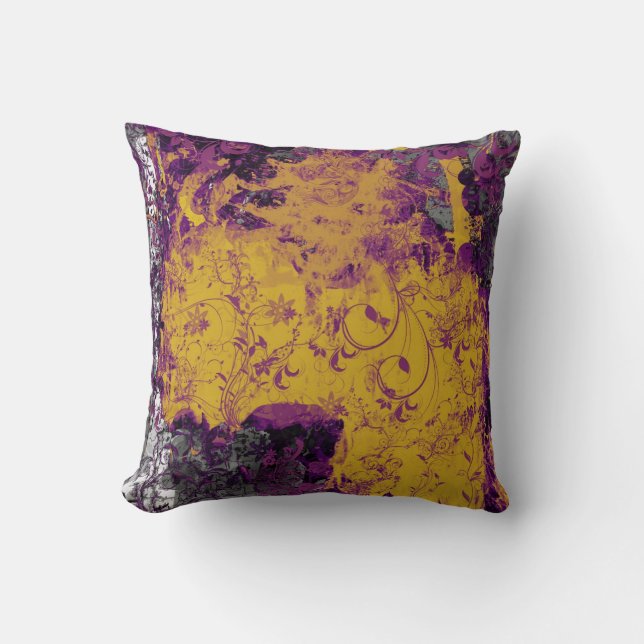 Cojín Decorativo Colchón amarillo y violeta de estilo floral gótico (Anverso)
