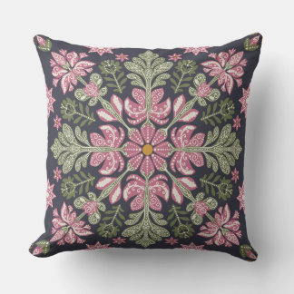 Cojín Decorativo Colchón floral rosa-verde con arte folclórico rúst