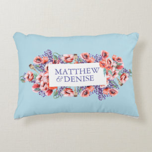 Cojín Decorativo Colección de amapola con fondo azul azucarado Spun