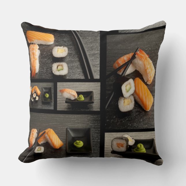 Cojín Decorativo Colección del sushi en fondo negro (Anverso)