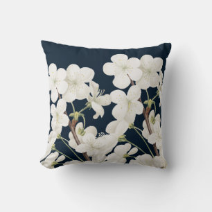 Cojín Decorativo Colección Midnight Bloom: Flores Blancas sobre Neg