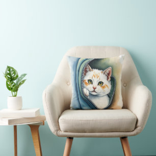 Cojín Decorativo Colección moderna de gatos color agua dulce