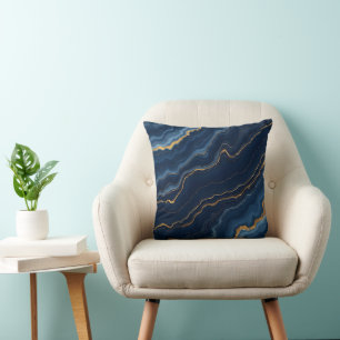 Cojín Decorativo Colección moderna de mármol de oro azul de la mari