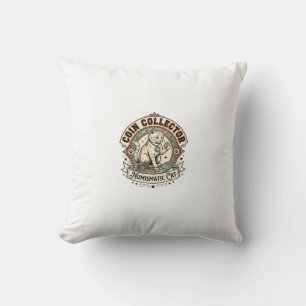 Cojín Decorativo Coleccionista de Monedas Numismática Gato Coleccio