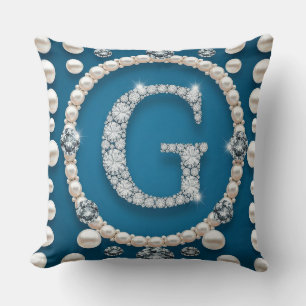 Cojín Decorativo Colgante de letra G dorada adornado con perlas