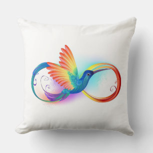 Cojín Decorativo Colibrí arcoíris con símbolo de infinito