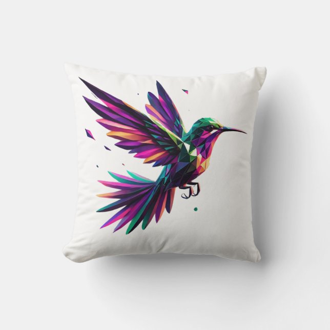Cojín Decorativo Colibrí Arcoíris Geométrico – Arte Moderno Vibrant (Anverso)