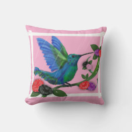 Cojín Decorativo colibrí con rosas y lluvia