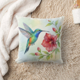 Cojín Decorativo Colibrí Pequeño Acuarela