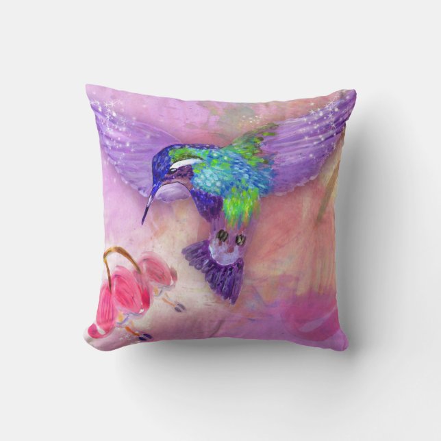 Cojín Decorativo Colibrí púrpura mágico (Anverso)