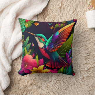 Cojín Decorativo Colibrí sobrevolando el jardín tropical