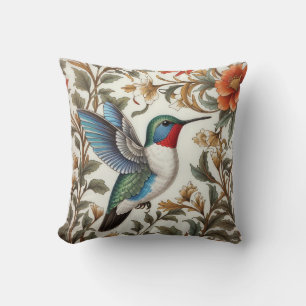 Cojín Decorativo Colibrí Volador Inspirado en William Morris