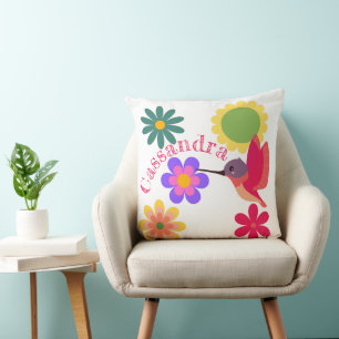 Cojín Decorativo Colibrí y flores personalizadas