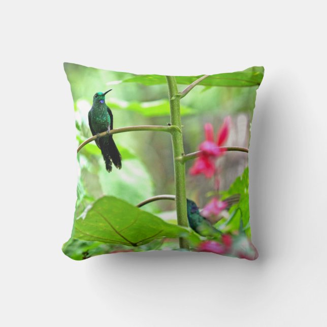Cojín Decorativo Colibrí y flores tropicales (Anverso)