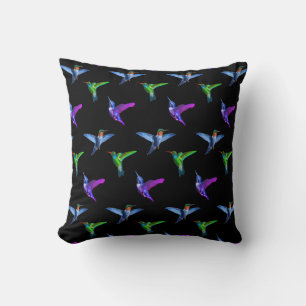 Cojín Decorativo Colibríes hermosos sobre negro