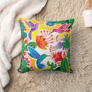 Cojín Decorativo Colibríes y Cactus en Flor