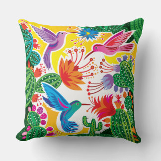 Cojín Decorativo Colibríes y Cactus en Flor