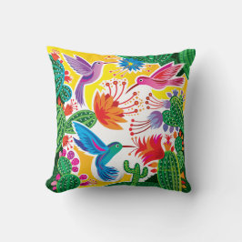 Cojín Decorativo Colibríes y Cactus en Flor