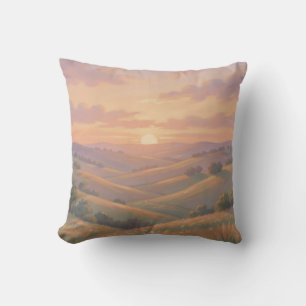 Cojín Decorativo Colinas onduladas de puesta de sol dorada Paisaje