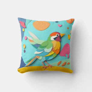 Cojín Decorativo Collage Bird de papel colorido