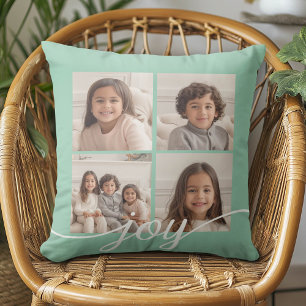 Cojín Decorativo Collage de 4 fotos con alegría navideña menta