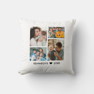 Cojín Decorativo Collage de 4 Fotos Moderno para Familia en Blanco
