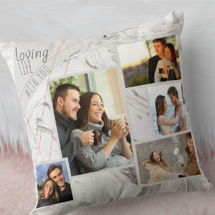 Cojín Decorativo Collage de 5 Fotos en Mármol Gris - Amando la Vida