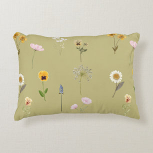 Cojín Decorativo Collage de Acuarela de Flores Silvestres Vintage s