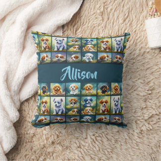 Cojín Decorativo Collage de cachorros, perros-bebé, personalizado