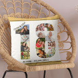 Cojín Decorativo Collage de fotos 18º cumpleaños Neutral personaliz<br><div class="desc">Regalo de cumpleaños 18 personalizado. Esta almohada decorativa personalizado tiene un claro collage de fotos en forma de número 18 con arena beige neutra / bordes amarillos mudos y una tipografía moderna de bronce. El texto dice "¡Felicidades!" junto con su nombre y fecha de nacimiento (todos los cuales se pueden...</div>
