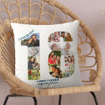 Cojín Decorativo Collage de fotos 18.º cumpleaños Keepsake personal<br><div class="desc">Regalo de cumpleaños 18 personalizado. Esta almohada decorativa personalizado tiene un claro collage de fotos en forma de número 18 con tipografía azul oceánica. El texto dice "¡Felicidades!" junto con su nombre y fecha de nacimiento (todos los cuales se pueden editar o dejar en blanco). La plantilla está preparada para...</div>
