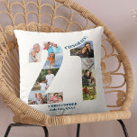 Cojín Decorativo Collage de fotos 21 cumpleaños Keepsake personaliz<br><div class="desc">Regalo de cumpleaños 21 personalizado. Esta almohada decorativa personalizado tiene un claro collage de fotos en forma de número 21 con tipografía azul oceánica. El texto dice "¡Felicidades!" junto con su nombre y fecha de nacimiento (todos los cuales se pueden editar o dejar en blanco). La plantilla está preparada para...</div>