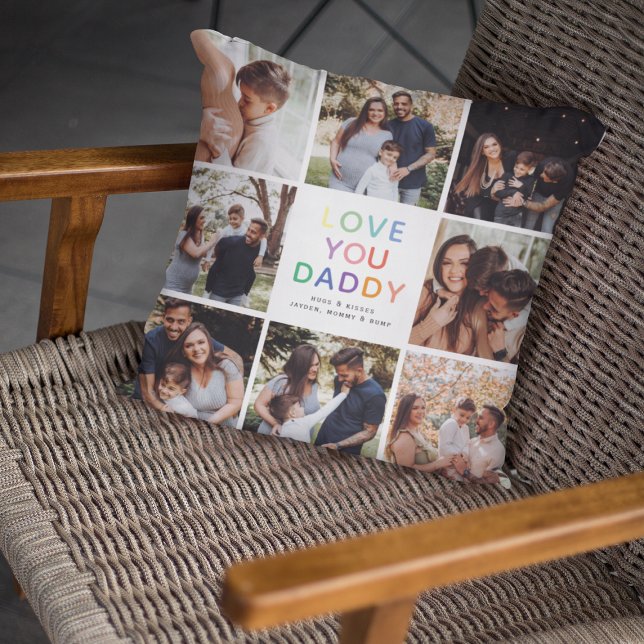 Cojín Decorativo Collage de fotos "AME A TU DADADA" (Cute Keepsake LOVE YOU DADDY Photo Collage Pillow)